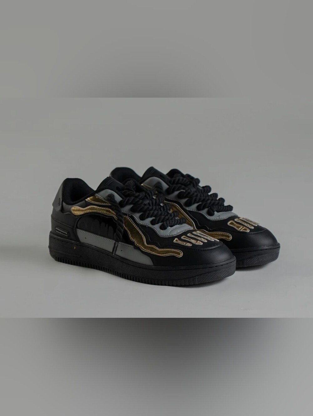 Men's Black Athletic Sneakers with Gold Accent